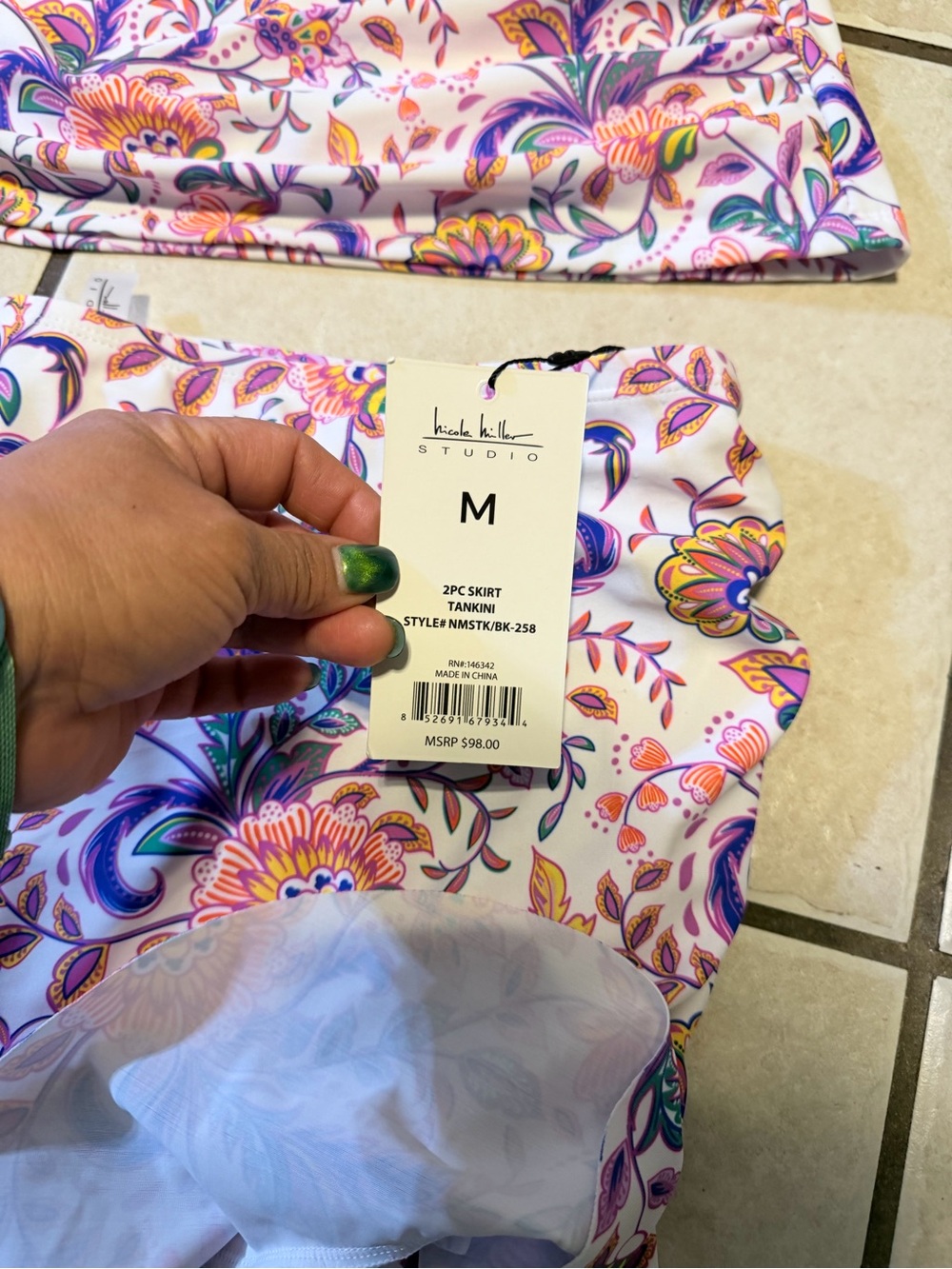 🌼💚New Nicole Miller Floral Two-Piece Tankini Set in Pink & Purple - Picture 10 of 10